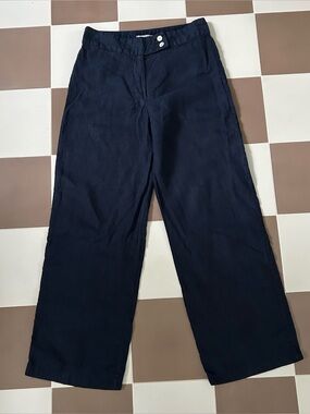 Vintage Adriano Goldschmied AG Navy Linen Wide Leg Crop Pants 26